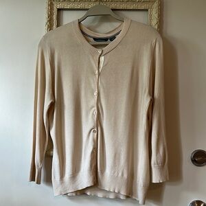 HILLARD & HANSON | Silk Cream Cardigan Sweater Lightweight Knit
